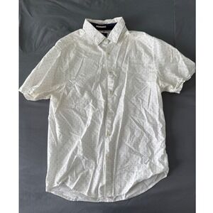 Denim & Flower Mens White Dot Print Short Sleeve Button Up Shirt Ricky Singh L